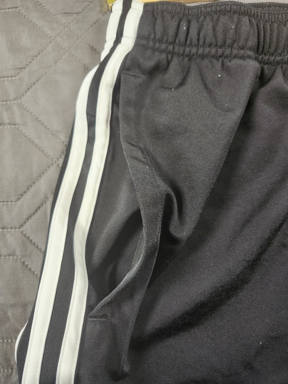 black Adidas activewear track pants white three-stripe detailing men's size XL